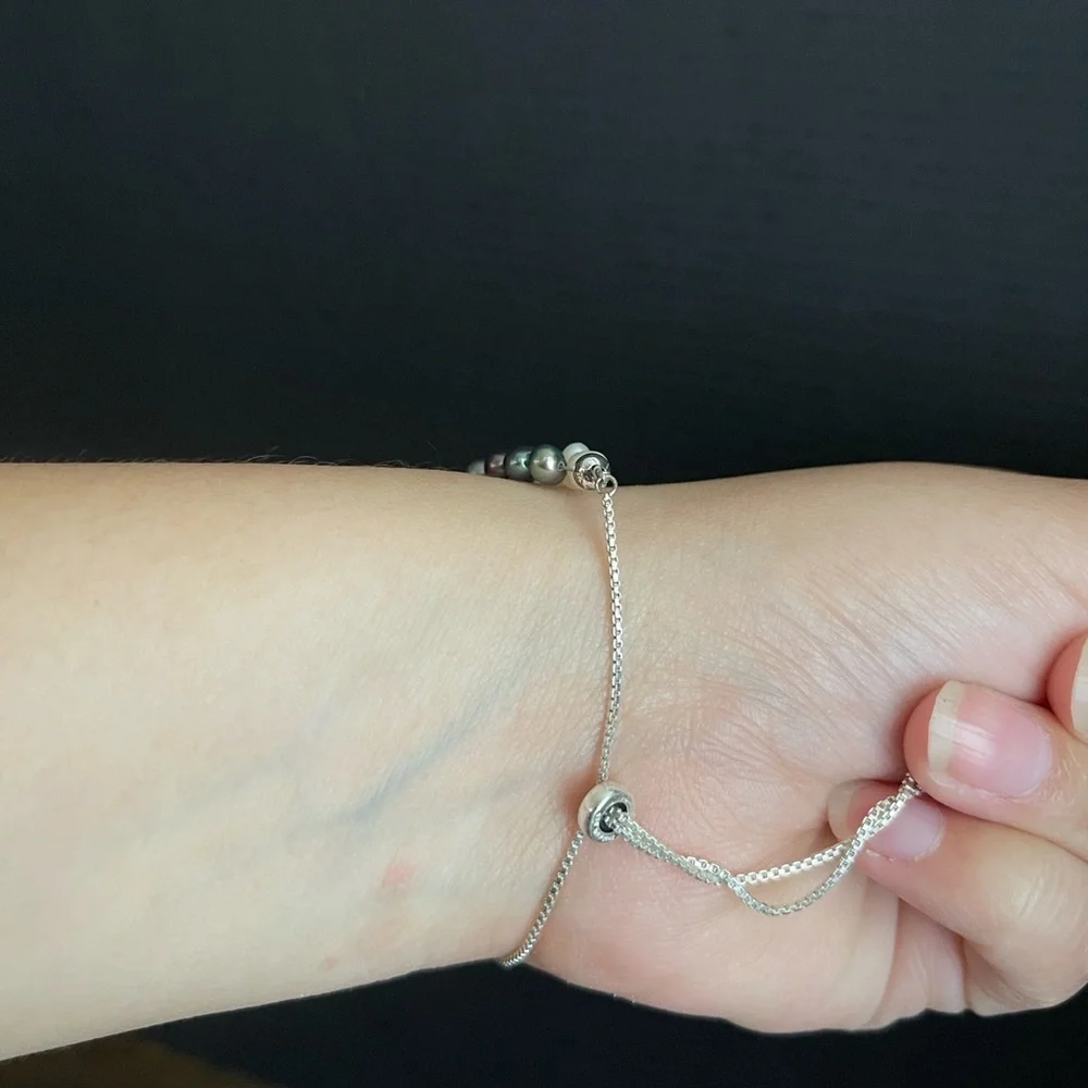Sterling Silver Authentic Pearl Two Row Adjustable Bracelet